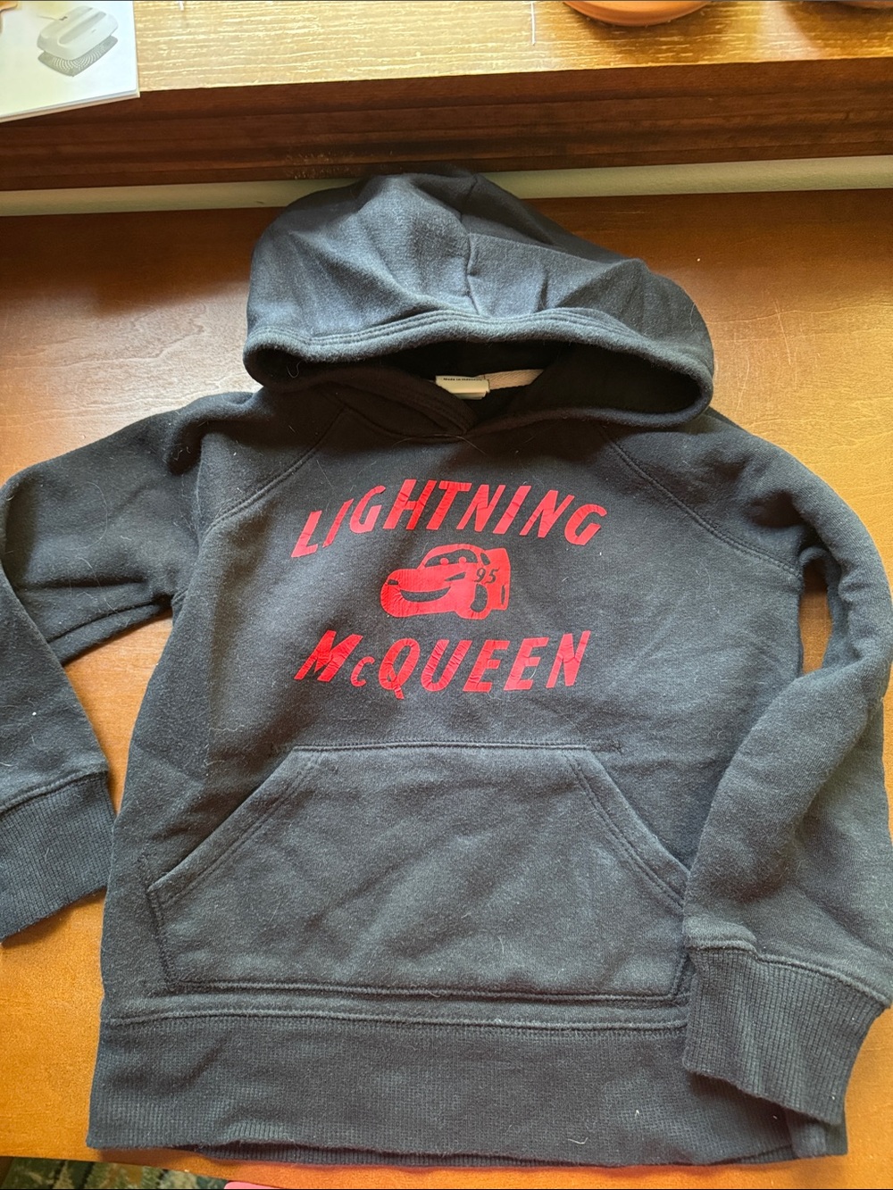 Amazon Essentials Black Hoodie with Red Lightning McQueen Graphic